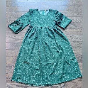 Green Polka Dot Midi girls Dress  long sleeve